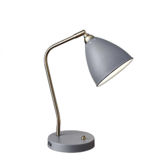 Grey Metal And Antique Brass Adjustable Usb Port Desk Lamp - Homeroots