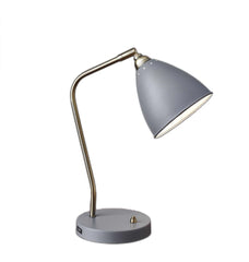 Grey Metal And Antique Brass Adjustable Usb Port Desk Lamp - Homeroots