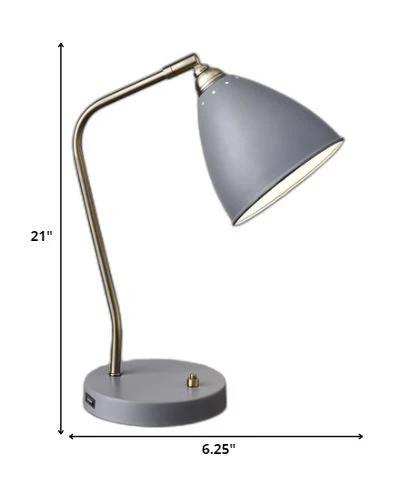 Grey Metal And Antique Brass Adjustable Usb Port Desk Lamp - Homeroots - Flyclothing LLC