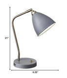 Grey Metal And Antique Brass Adjustable Usb Port Desk Lamp - Homeroots - Flyclothing LLC