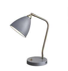 Grey Metal And Antique Brass Adjustable Usb Port Desk Lamp - Homeroots