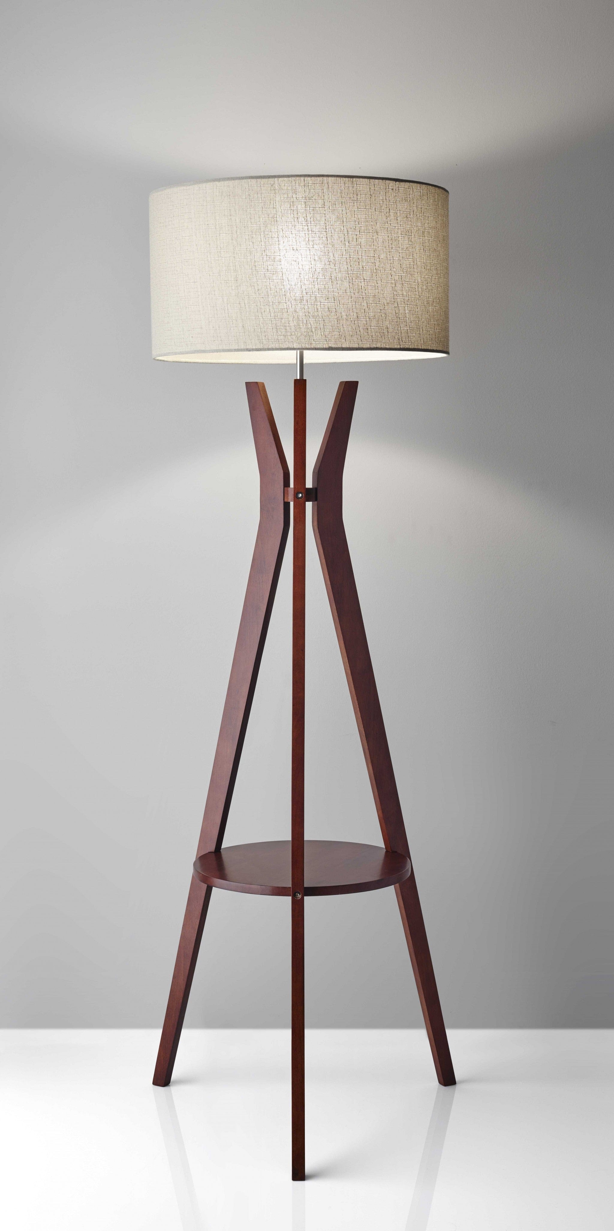 60" Solid Wood Tripod Floor Lamp With White Drum Shade - Homeroots