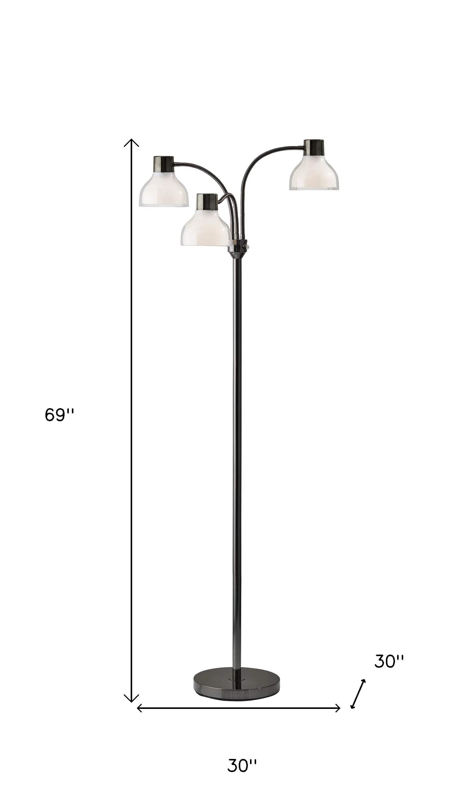 69" Black Three Light Tree Floor Lamp With White Bowl Shade - Homeroots - Flyclothing LLC
