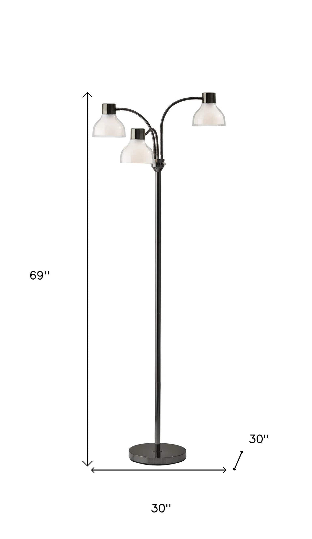 69" Black Three Light Tree Floor Lamp With White Bowl Shade - Homeroots