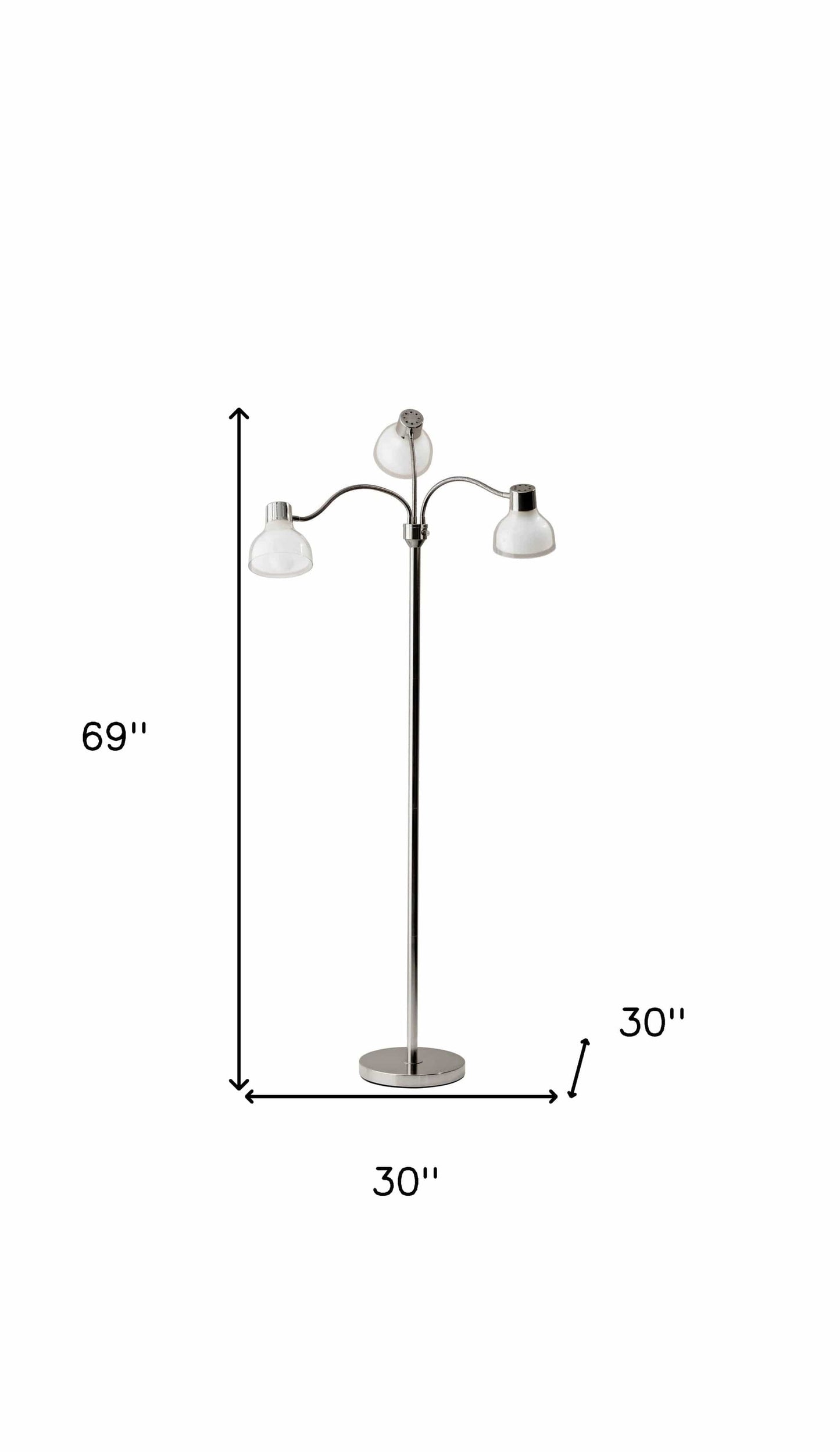 69" Nickel Three Light Tree Floor Lamp with White Bowl Shade - Homeroots - Flyclothing LLC