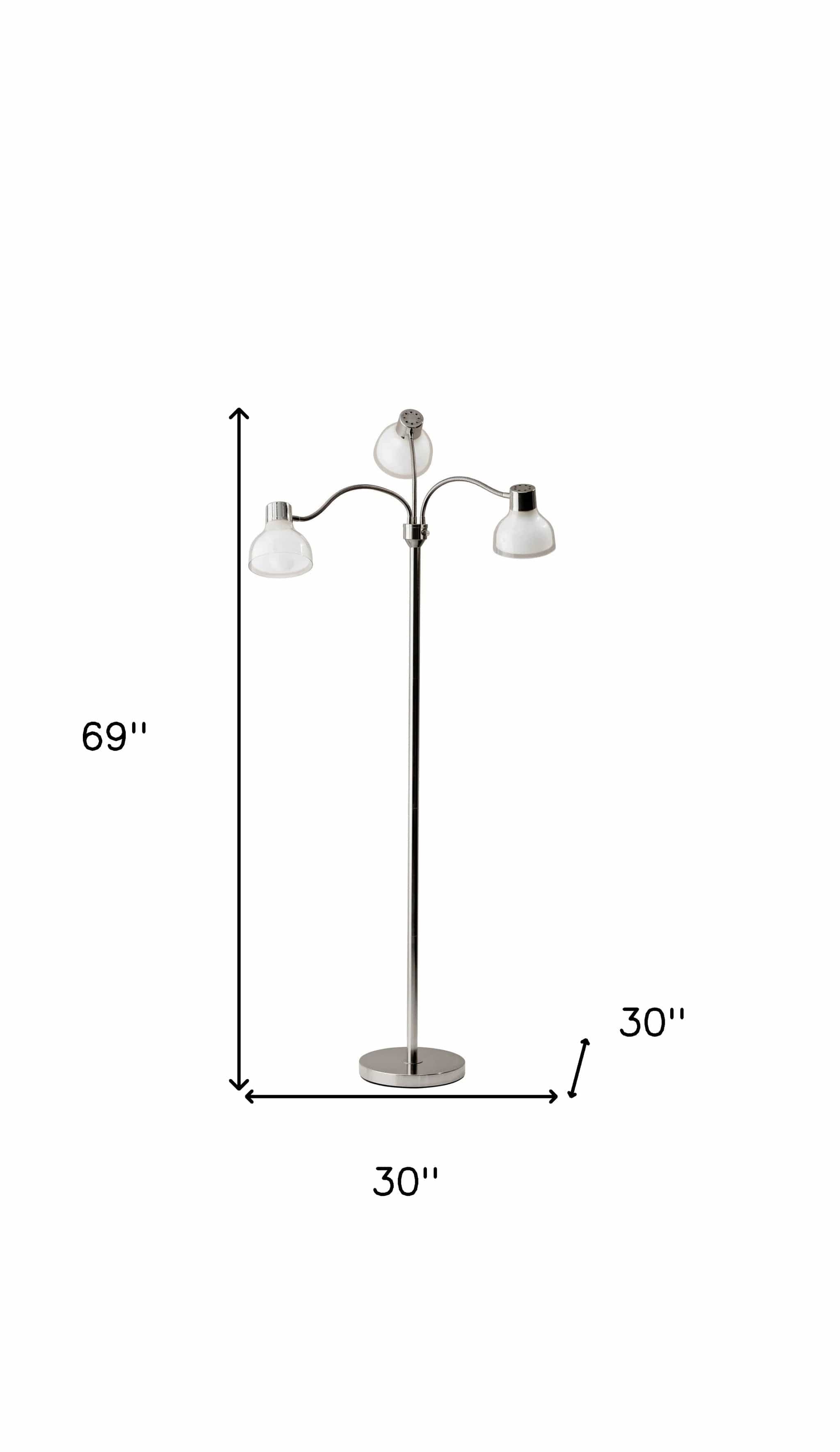 69" Nickel Three Light Tree Floor Lamp with White Bowl Shade - Homeroots - Flyclothing LLC