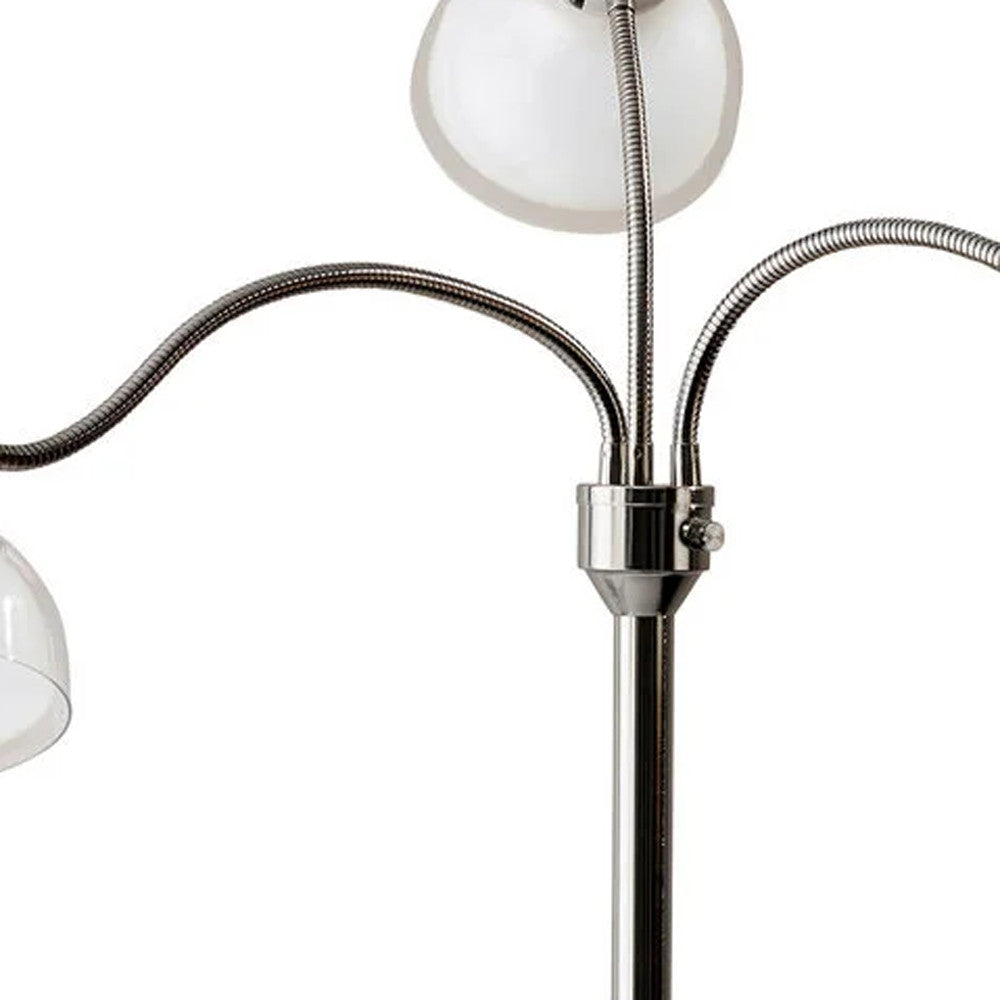 69" Nickel Three Light Tree Floor Lamp with White Bowl Shade - Homeroots