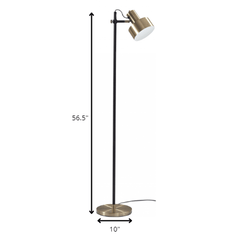 Retro Floor Lamp with Matte Black Pole and Adjustable Jumbo Antique Brass Metal Shade - Homeroots