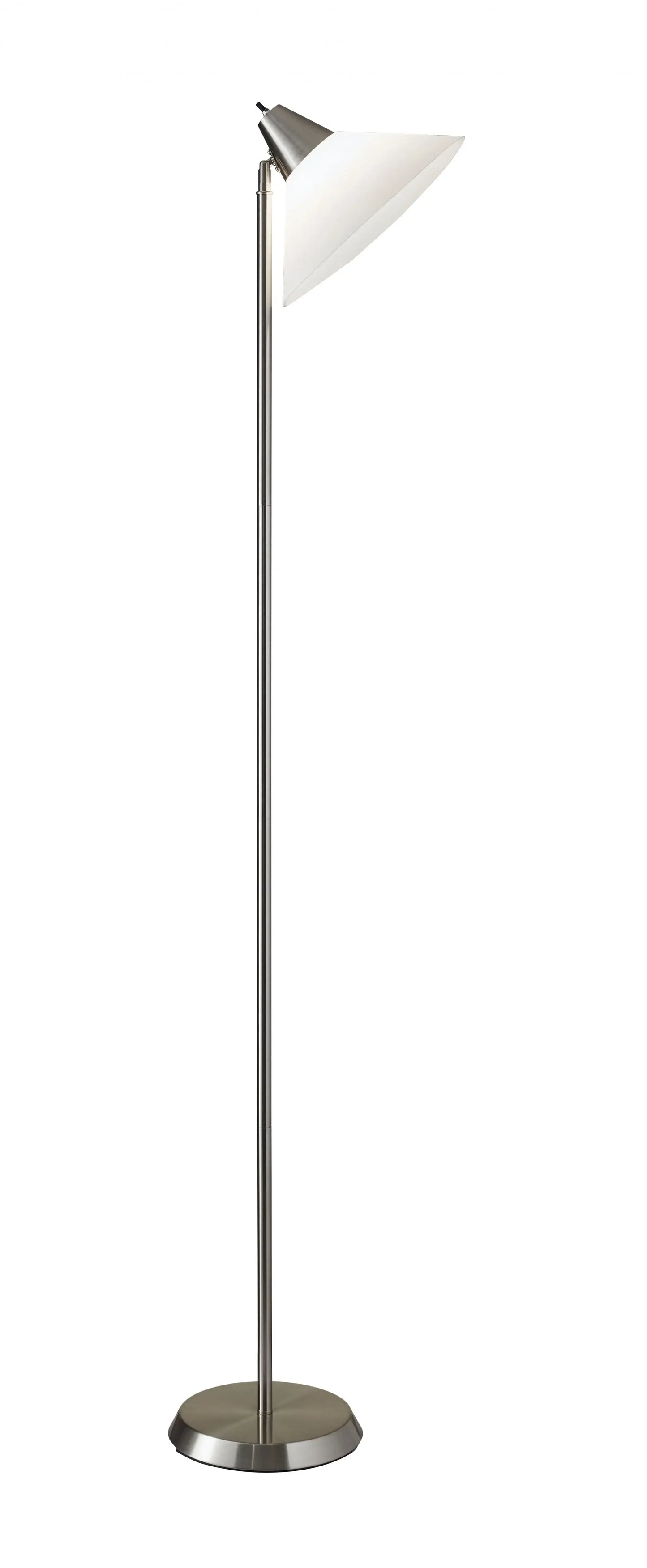 Elemental Brushed Steel Metal Torchiere With White Cone Shade - Homeroots - Flyclothing LLC