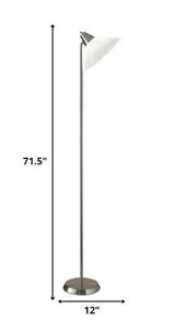 Elemental Brushed Steel Metal Torchiere With White Cone Shade - Homeroots - Flyclothing LLC