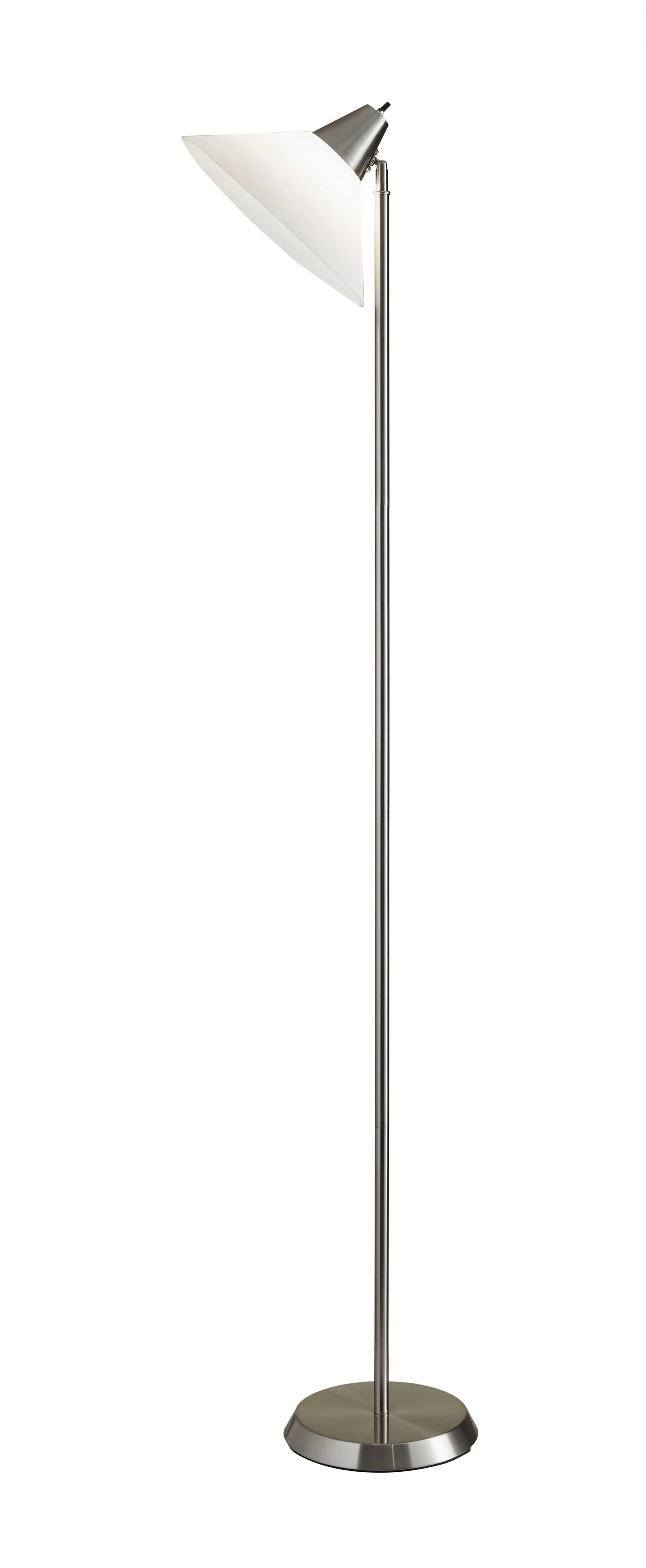 Elemental Brushed Steel Metal Torchiere With White Cone Shade - Homeroots - Flyclothing LLC