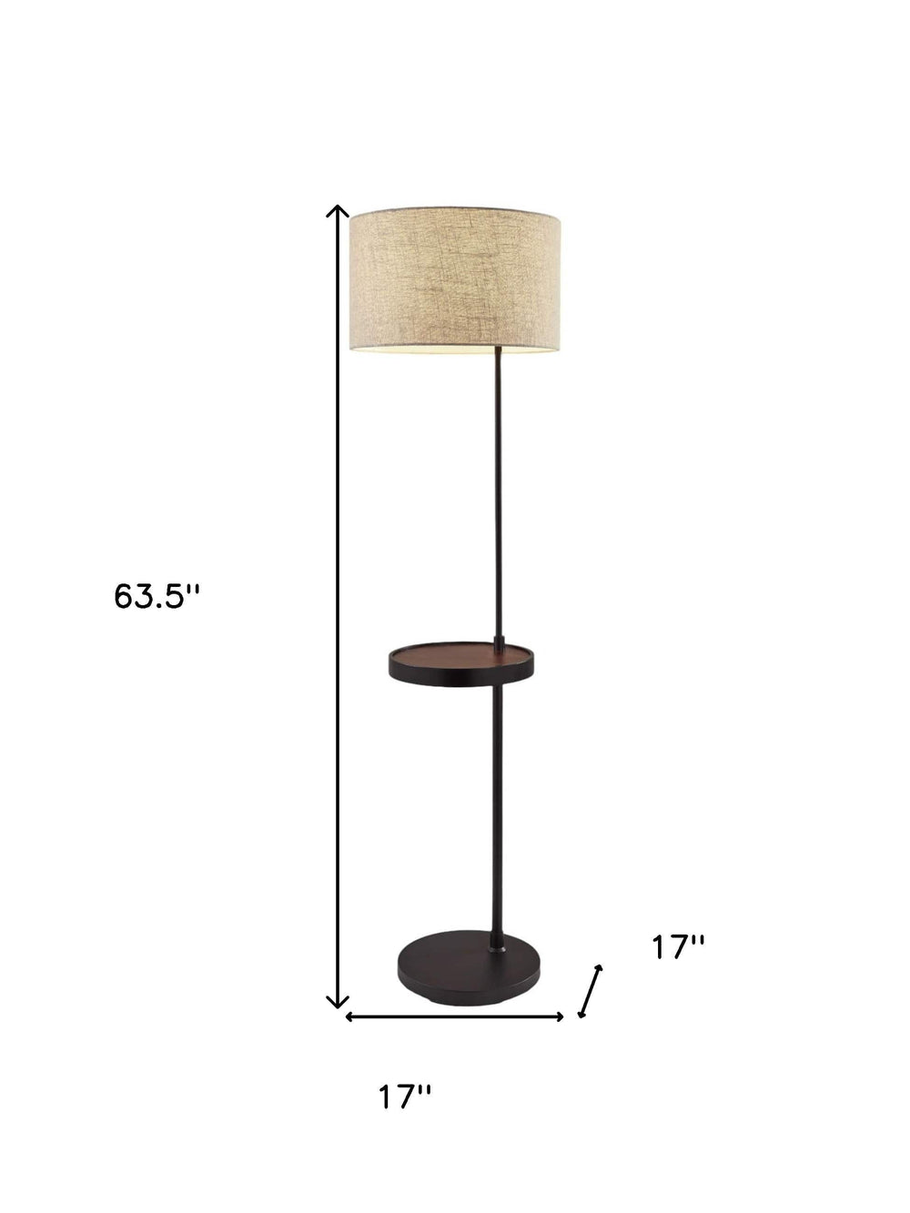 64" Black Tray Table Floor Lamp With Beige Drum Shade - Homeroots - Flyclothing LLC