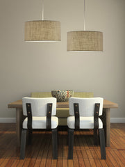 Burlap Fabric Light Brown Electric Drum Pendant Lamp - Homeroots