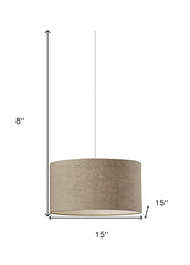 Burlap Fabric Light Brown Electric Drum Pendant Lamp - Homeroots