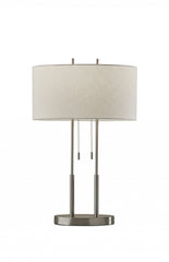 27" Silver Metal Bedside Table Lamp With White Shade