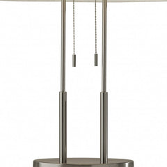 27" Silver Metal Bedside Table Lamp With White Shade