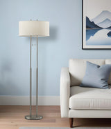 62" Brushed Task Floor Lamp With White Fabric Drum Shade - Homeroots - Flyclothing LLC