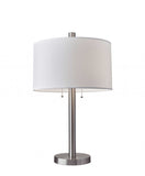 28" Silver Metal Two Light Bedside Table Lamp With White Drum Shade - Homeroots