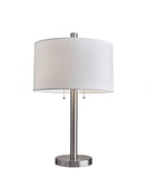 28" Silver Metal Two Light Bedside Table Lamp With White Drum Shade - Homeroots