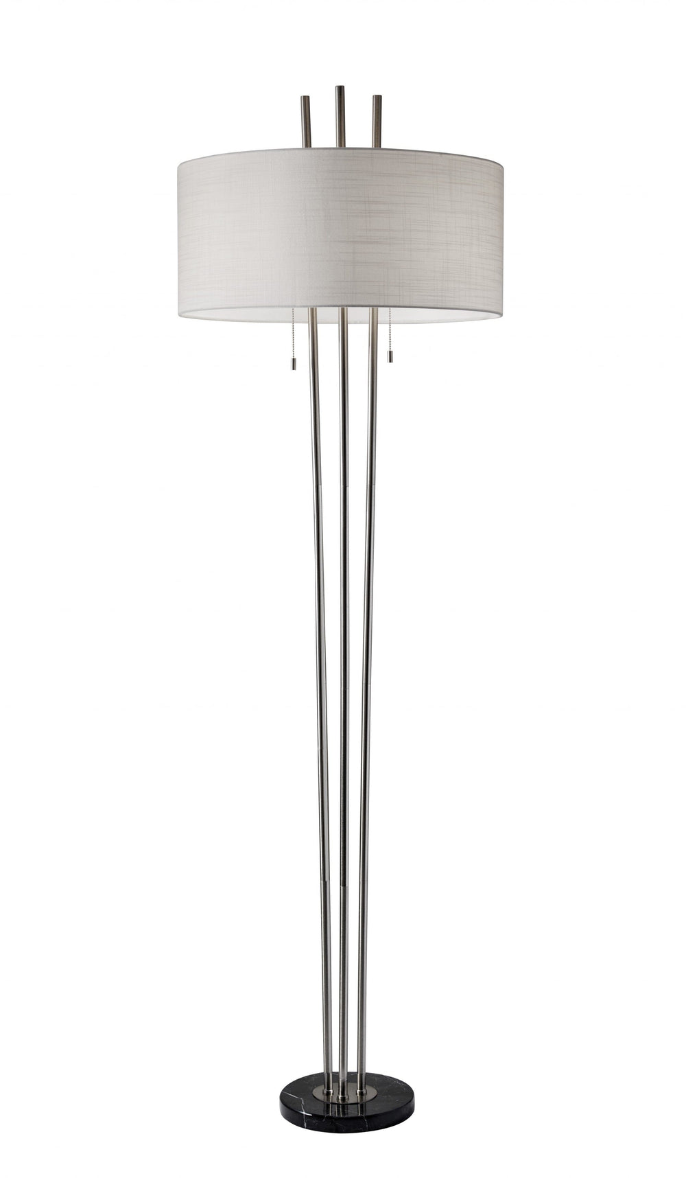 71" Two Light Three Pole Floor Lamp With White Fabric Drum Shade - Homeroots