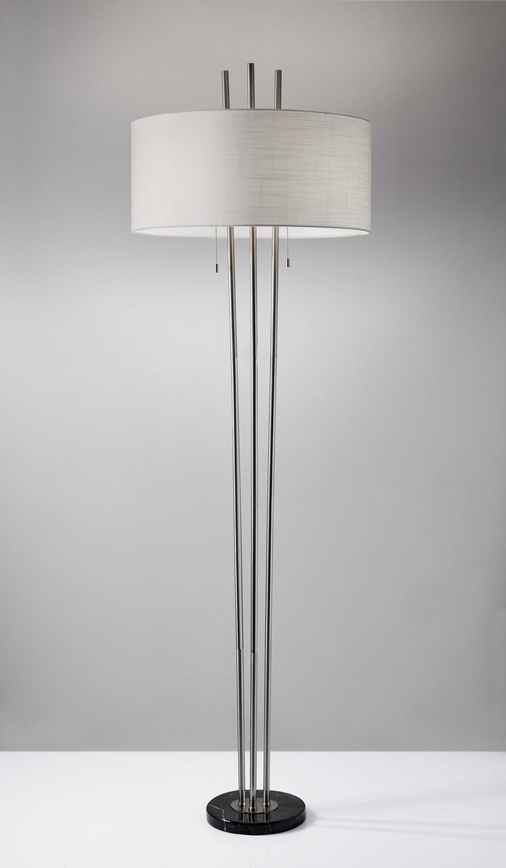71" Two Light Three Pole Floor Lamp With White Fabric Drum Shade - Homeroots