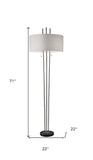 71" Two Light Three Pole Floor Lamp With White Fabric Drum Shade - Homeroots