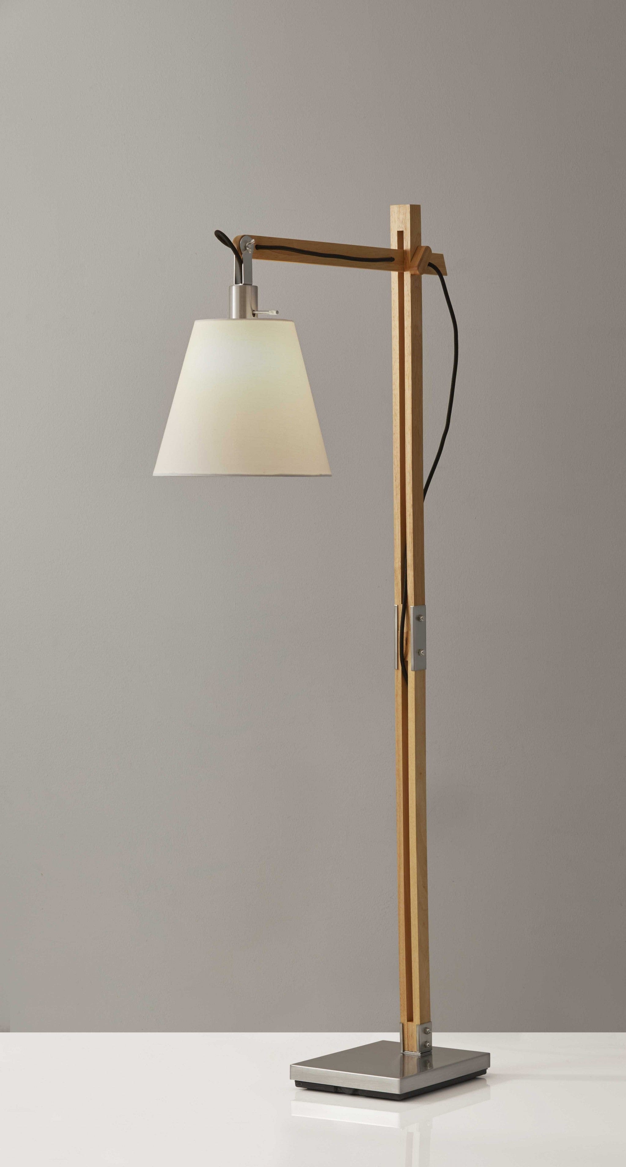 Natural Wood Floor Lamp With Adjustable Hinged Arm - Homeroots