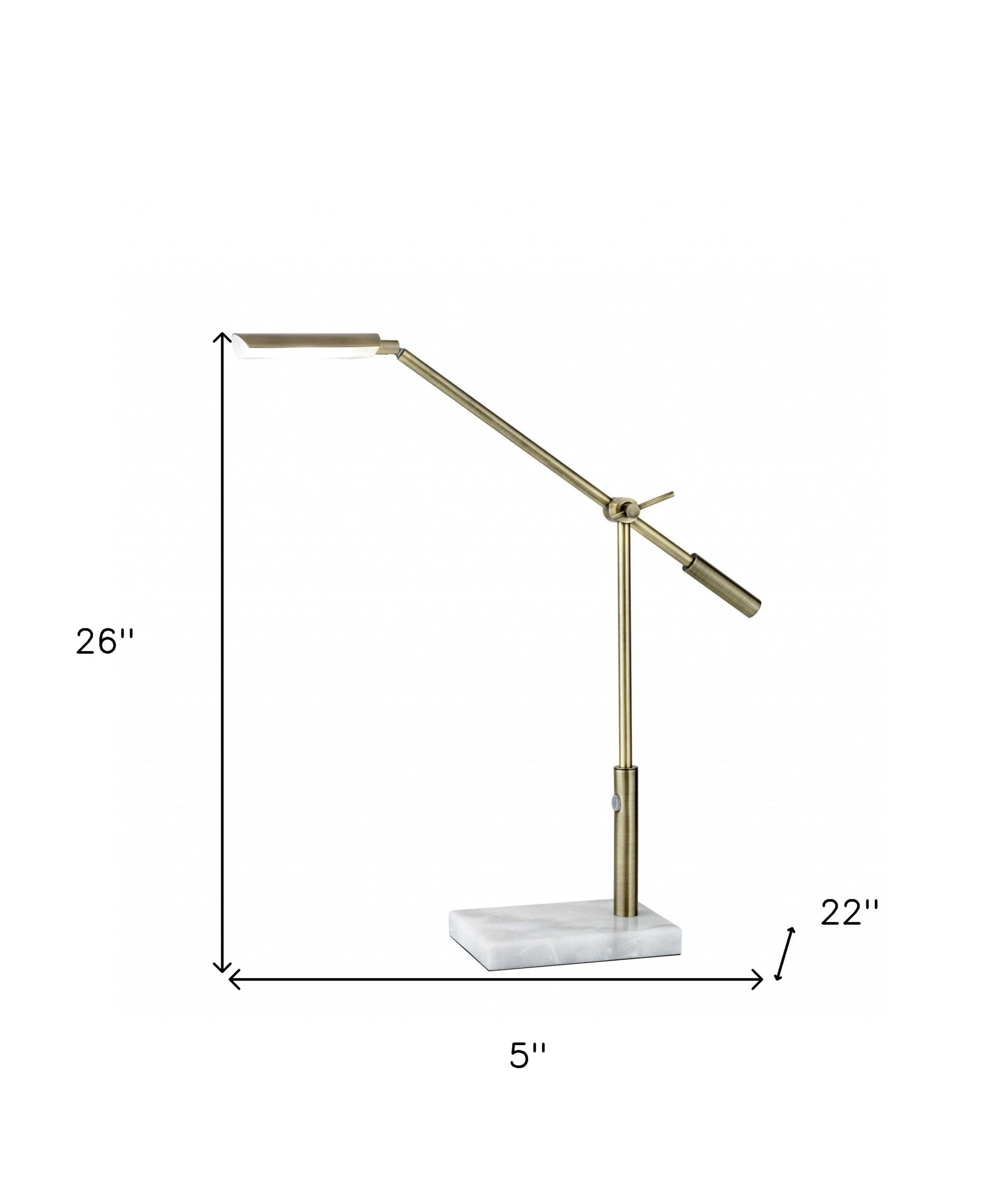 Sleek Brass Metal Adjustable And Dimmable Led Desk Lamp - Homeroots