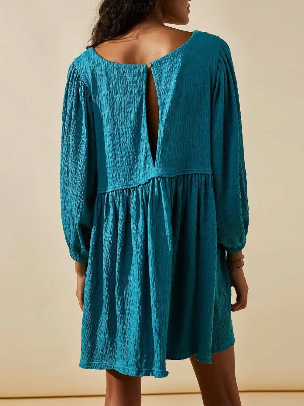 Cutout Textured Long Sleeve Mini Dress - Trendsi - Flyclothing LLC