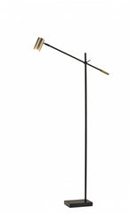 63" Black Adjustable LED Task Floor Lamp With Antiqued Brass Cylinder Shade - Homeroots