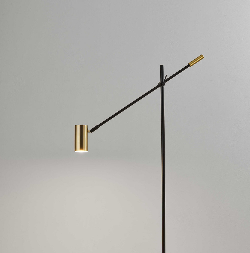 63" Black Adjustable LED Task Floor Lamp With Antiqued Brass Cylinder Shade - Homeroots - Flyclothing LLC