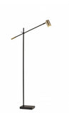 63" Black Adjustable LED Task Floor Lamp With Antiqued Brass Cylinder Shade - Homeroots