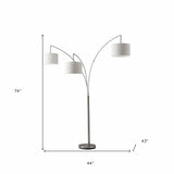 74" Steel Three Light Tree Floor Lamp With White Solid Color Drum Shade - Homeroots