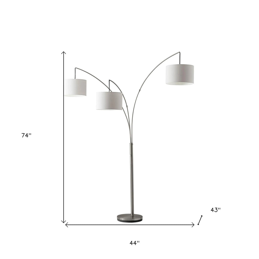 74" Steel Three Light Tree Floor Lamp With White Solid Color Drum Shade - Homeroots - Flyclothing LLC