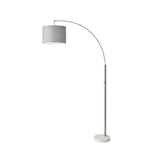 Reading Nook Floor Lamp Brushed Steel Arc Arm Adjustable Grey Fabric Shade - Homeroots - Flyclothing LLC