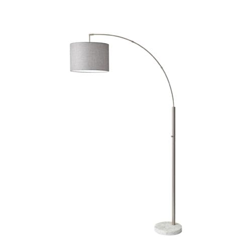 Reading Nook Floor Lamp Brushed Steel Arc Arm Adjustable Grey Fabric Shade - Homeroots