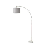 Reading Nook Floor Lamp Brushed Steel Arc Arm Adjustable Grey Fabric Shade - Homeroots
