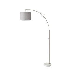Reading Nook Floor Lamp Brushed Steel Arc Arm Adjustable Grey Fabric Shade - Homeroots