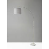 Reading Nook Floor Lamp Brushed Steel Arc Arm Adjustable Grey Fabric Shade - Homeroots