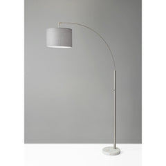 Reading Nook Floor Lamp Brushed Steel Arc Arm Adjustable Grey Fabric Shade - Homeroots