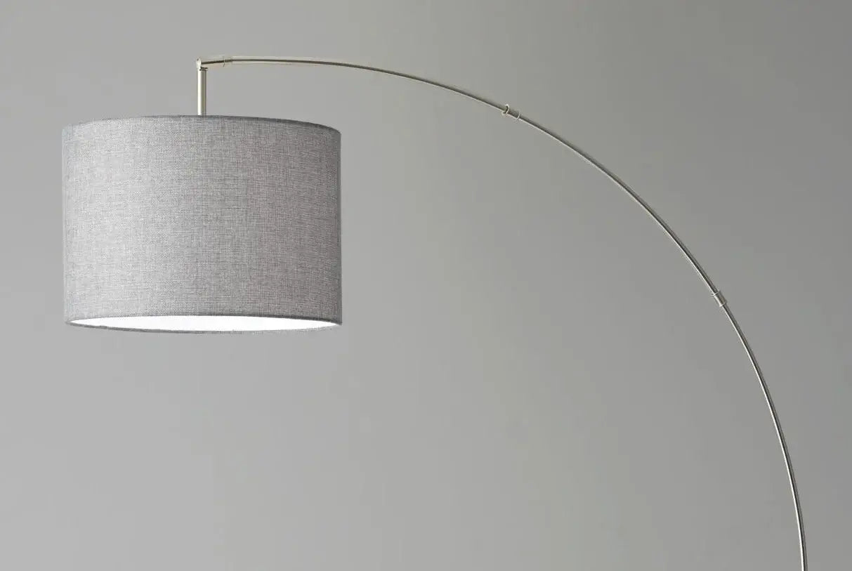 Reading Nook Floor Lamp Brushed Steel Arc Arm Adjustable Grey Fabric Shade - Homeroots - Flyclothing LLC