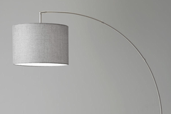 Reading Nook Floor Lamp Brushed Steel Arc Arm Adjustable Grey Fabric Shade - Homeroots