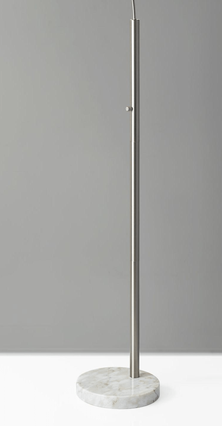 Reading Nook Floor Lamp Brushed Steel Arc Arm Adjustable Grey Fabric Shade - Homeroots