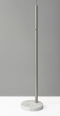 Reading Nook Floor Lamp Brushed Steel Arc Arm Adjustable Grey Fabric Shade - Homeroots