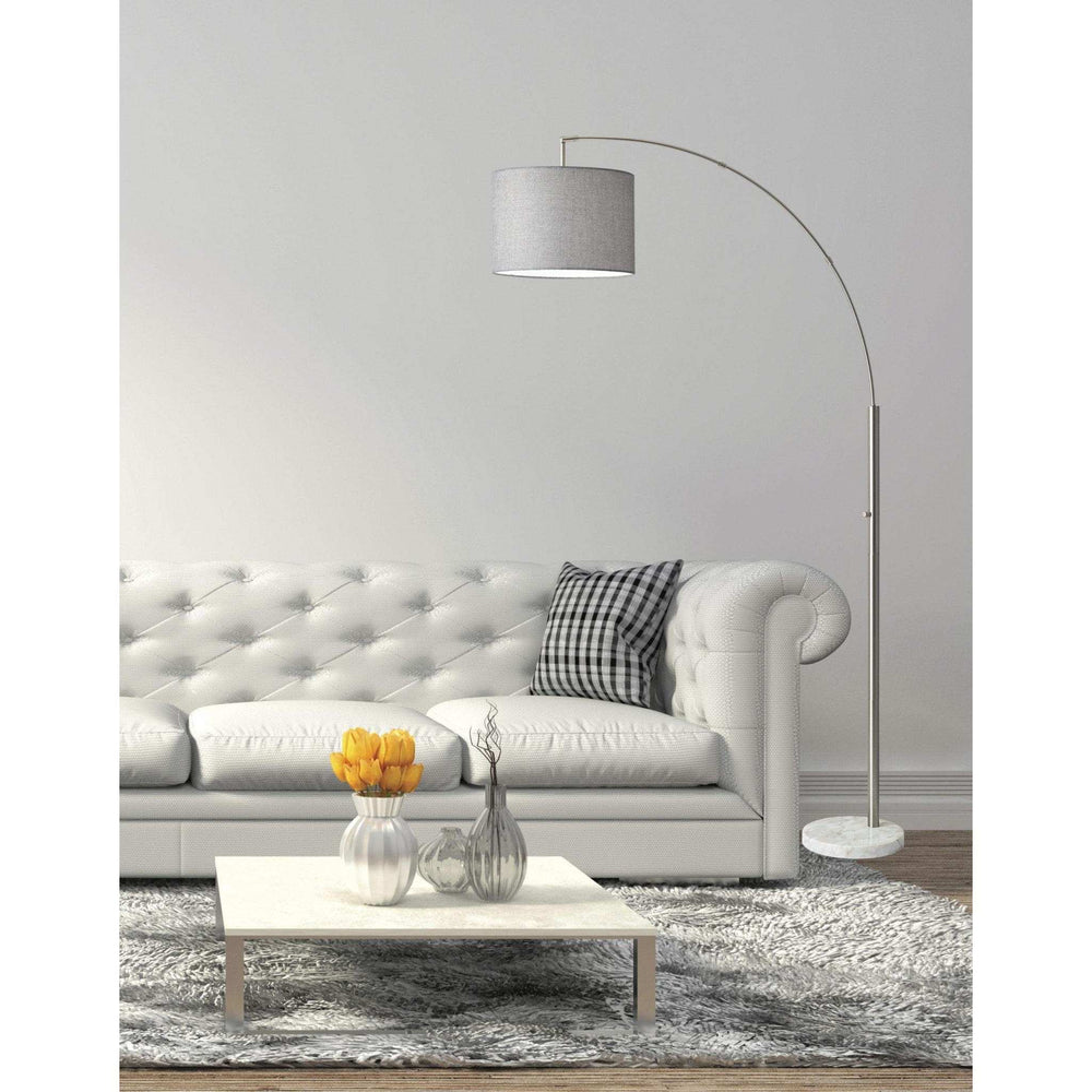 Reading Nook Floor Lamp Brushed Steel Arc Arm Adjustable Grey Fabric Shade - Homeroots - Flyclothing LLC