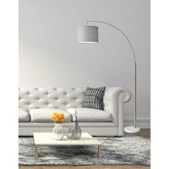 Reading Nook Floor Lamp Brushed Steel Arc Arm Adjustable Grey Fabric Shade - Homeroots