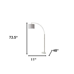 Reading Nook Floor Lamp Brushed Steel Arc Arm Adjustable Grey Fabric Shade - Homeroots