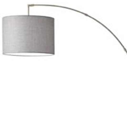Reading Nook Floor Lamp Brushed Steel Arc Arm Adjustable Grey Fabric Shade - Homeroots