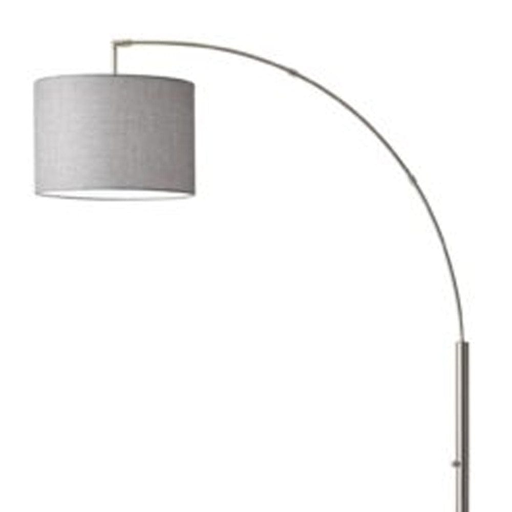 Reading Nook Floor Lamp Brushed Steel Arc Arm Adjustable Grey Fabric Shade - Homeroots