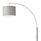 Reading Nook Floor Lamp Brushed Steel Arc Arm Adjustable Grey Fabric Shade - Homeroots